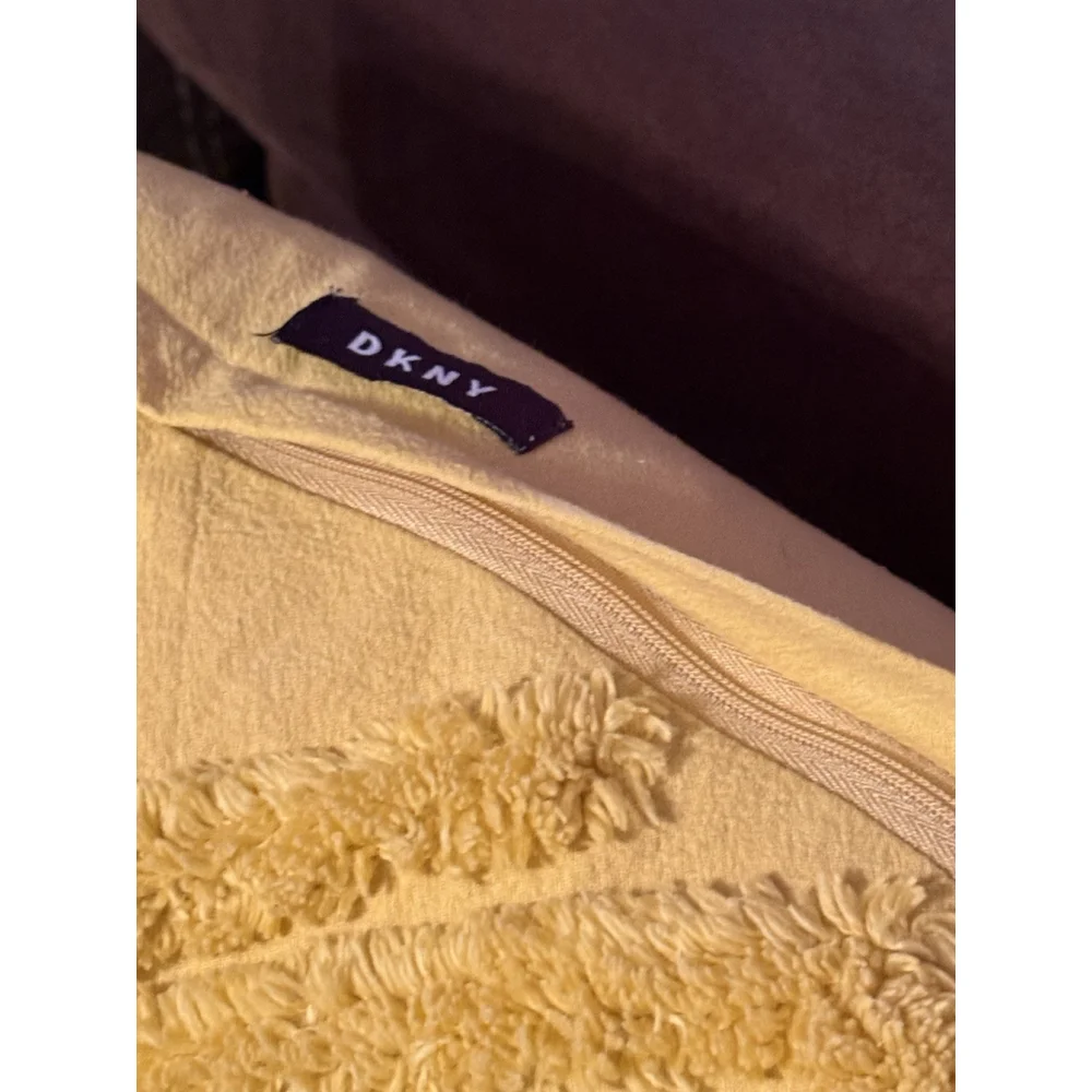 DKNY Textured Pattern Accent Throw Mustard Yellow Pillow 19”X 19” Square Heavy